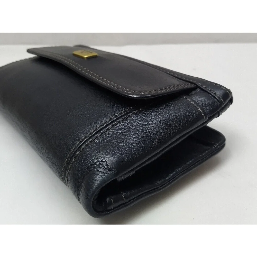 Fossil Black Pebbled Leather Credit Card ID Window Zipper Closure Wallet